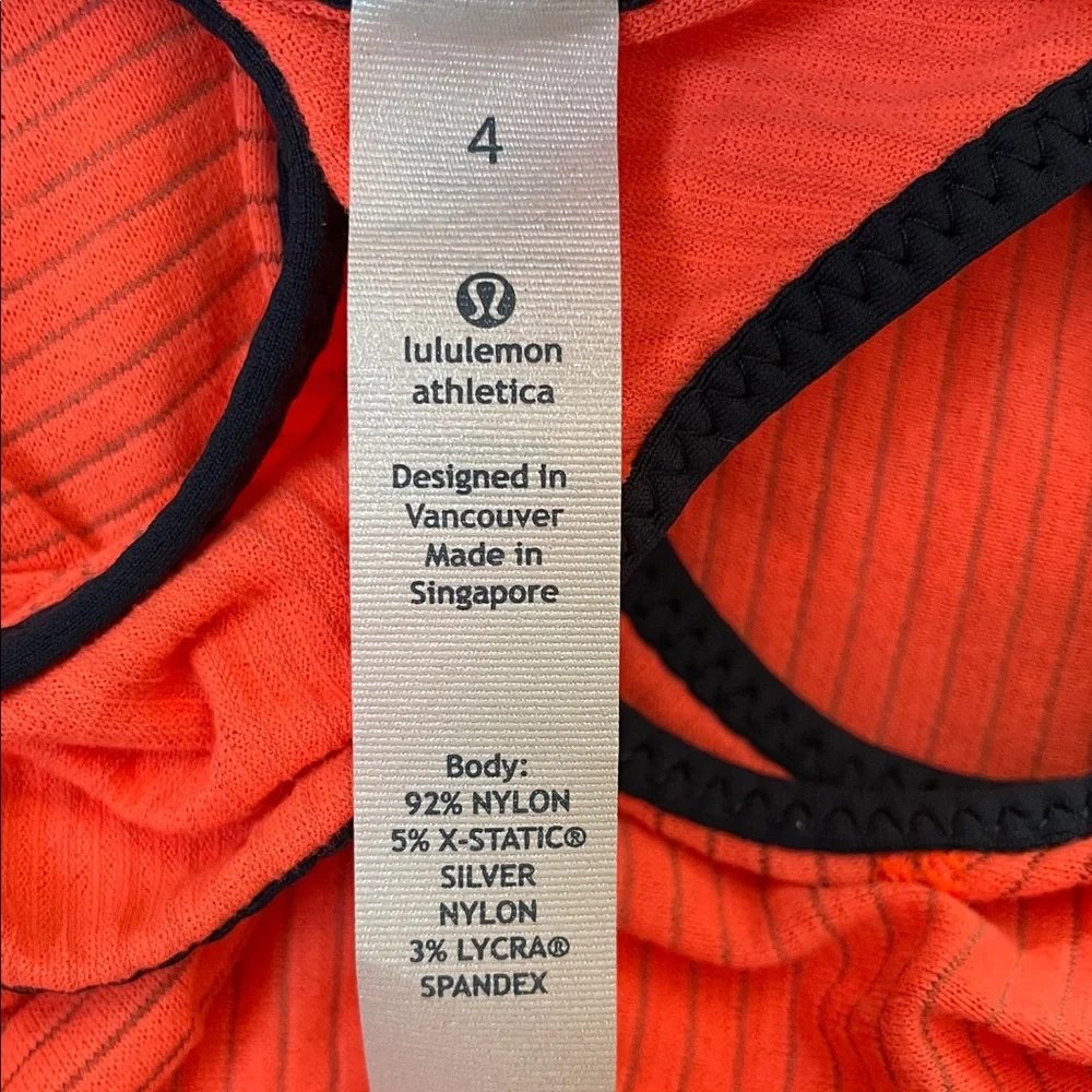 Lululemon 105 F Singlet Neon Orange Racerback Tank Top size 4